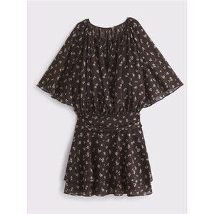 NWT Abercrombie and Fitch Mini Dress Brown Floral Chiffon Angel Sleeve Sheer XXS